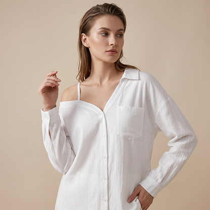 ✨ Avslappnad baraxlad skjorta för dam med knäppning – NU 50% OFF! (Begränsad tid) 💃🌸