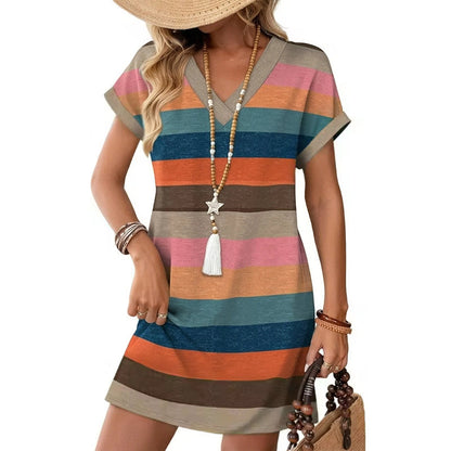 👗 50 % RABATT NU! 🌬️ V-ringad T-shirtklänning – casual & luftig, perfekt sommarfavorit – enkel att styla för strand, shopping & lata dagar ☀️