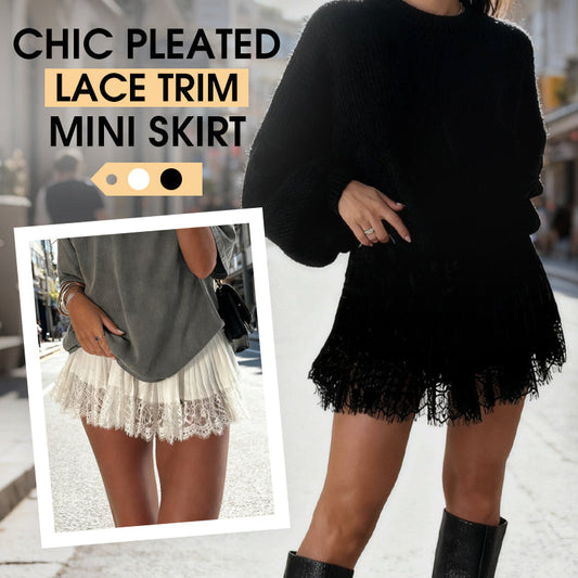 🎀Chic plisserad minikjol med spetskant – hög midja, lekfulla veck & romantisk elegans 👗🕊️