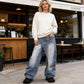 ⏰50% RABATT🔥 Damjeans med asymmetrisk midja och vida ben 🌸Trendiga löst skurna sommarbyxor för vardag & utflykt 👖
