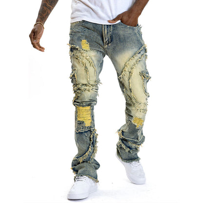 【🎉 LIMITERAD TID – 50 % RABATT+Fri frakt 】✨Klassiska stretchjeans med utsvängda ben för herrar | Högkvalitativ denim i vintage-tvätt med unika lappdetaljer – perfekt för smart casual-stil