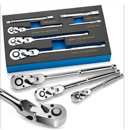 🔩 Flexhuvud-spärrnycklar (6 st) – 180° svängbart huvud, når runt hörn & hinder, perfekt för motorrum, VVS & möbelmontage, CRV-stål ⚙️