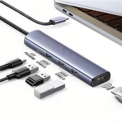 ⏰50% RABATT⚡️🖥️Bärbar 5-i-1 USB-C Hub med 4K HDMI-utgång 🎞️Multifunktionell resadapter för laptop, surfplatta och mobil🔌📱
