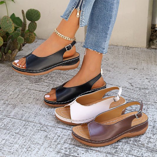 🔥50% RABATT⏰Damernas Vintage Peep - ☁️Toe Komfortsandaler 👠✨Mjuk sula retro sommar skor för fest & vardag🌸