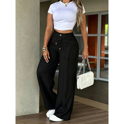 👖✨ Högmidjade raka byxor för dam
