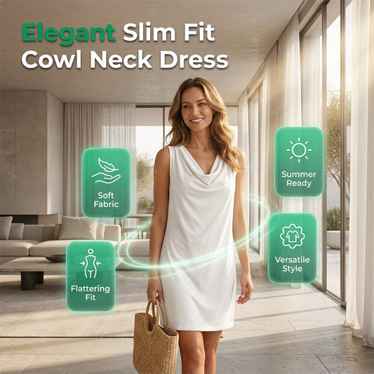 👗 TIDSBEGRÄNSAD 50% RABATT! 💥 Elegant Slim Fit Cowl Neck-klänning – Ärmlös, Sidofickor, Mångsidig ✨