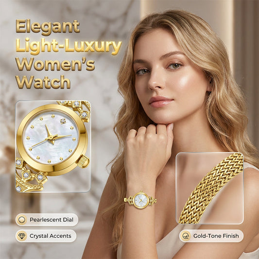 💎 50% RABATT NU! ⌚ Elegant Damklocka med Pärlemorsskiva – Kristallindex & Flätat Metallband ✨