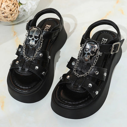 💀 50% RABATT HALVT PRIS 🔥 👠 Gotiska Plattformssandaler med Dödskalle för Dam 🖤Mörk stil plattforms skor 📿