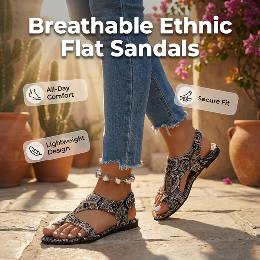 👡 TIDSBEGRÄNSAT 50% RABATT! 💥 Damernas Etniska Platta Sandaler – Tårring, Andningsbar, Halkfri ✨