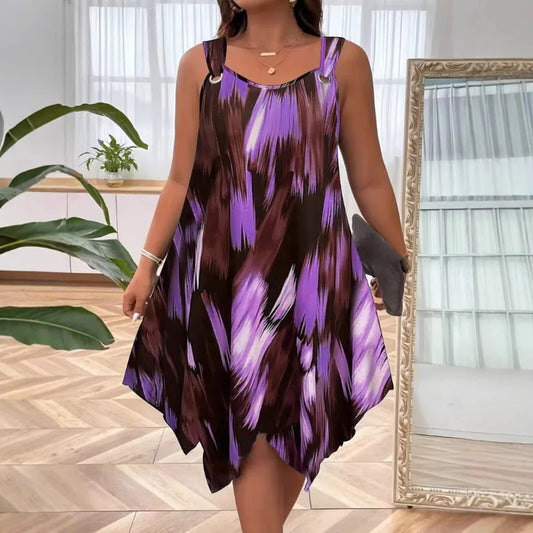 ☀️ Elegant sommarklänning utan ärmar – gradient-print, mjukt & luftigt tyg, enkel att klä upp eller ner för alla tillfällen 🕶️