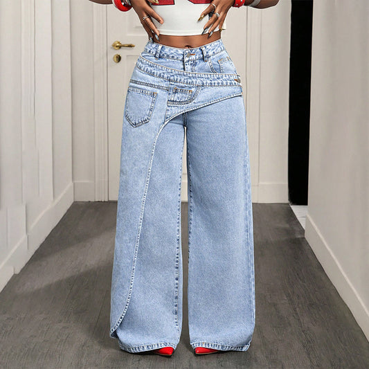 ⌛ TIDSBEGRÄNSAT ERBJUDANDE! 👖 Asymmetriska jeans med vid benöppning för damer – Trendig sommarstil