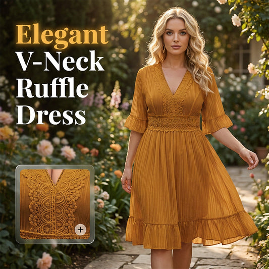 👗 50% RABATT ☁️💗 Damklänning med V-ringning och volanger 🌸