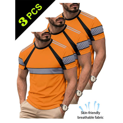 🔥Exklusivt 50% RABATT | Herr 3-Pack Kylande Träningströjor | Andningsbara Fuktavledande Gymtoppar | Dynamisk Kontrast Kortärmade T-Shirts för Löpning & Träning