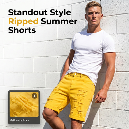 🎸 Herr trasiga denim-shorts – casual, ripped design & perfekta för festival, strand & stadsvandring, svala & bekväma ☀️