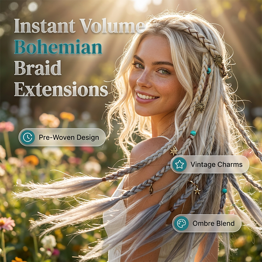 💇‍♀️ 50% RABATT NU! 🌟 Maillard-inspirerade Förflätade Hårförlängningar – Boho-flätor & Pärldetaljer – Perfekt för Festivaler & Äventyr 🎸