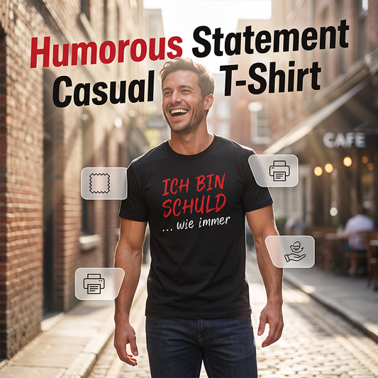 Rolig Tysk Slogan Herr Svart T-Shirt Casual Kortärmad Rund Hals Topp