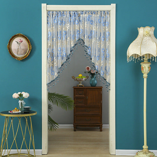 🚪✨50% RABATT NU!!🌸 Kort dörrgardin i spets med tofsar – Elegant hemdekoration 🌿🕊️