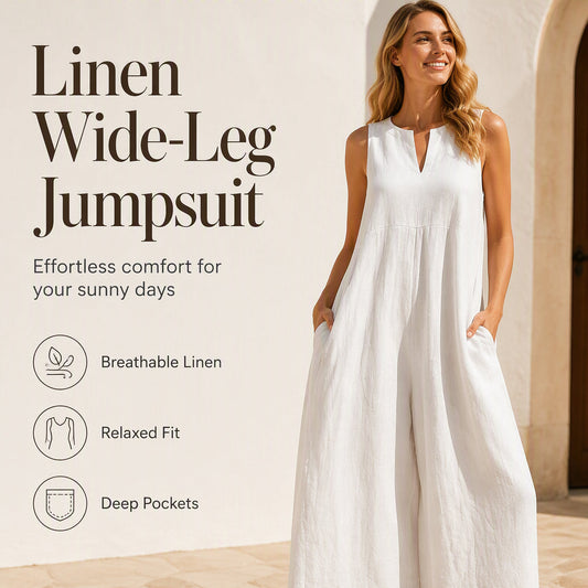 🌸 50% RABATT NU! 🌸 Damoverall utan ärmar med V-ringning, vida ben och fickor