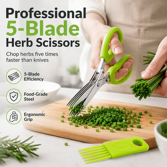 ✂️ 50 % RABATT! 🔥Hacka örter och grönsaker snabbare – flerskiktad kökssax i rostfritt stål med flera blad i ett klipp🥬