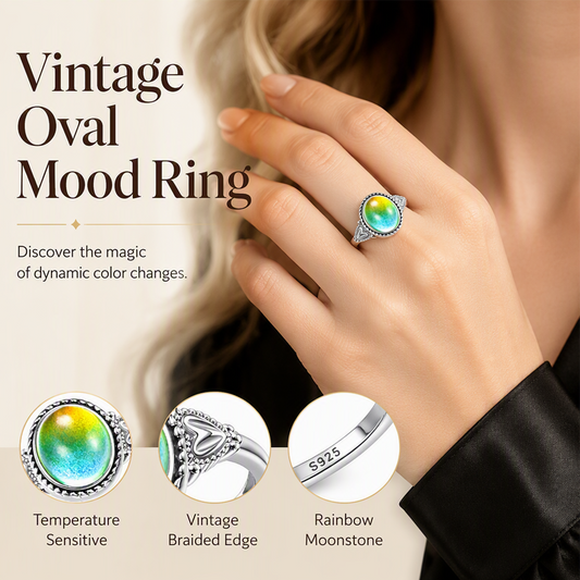 ✨ 50% RABATT 💎Vintage oval temperaturkänslig färgskiftande stämningsring med hjärtdetaljer, unik present💍