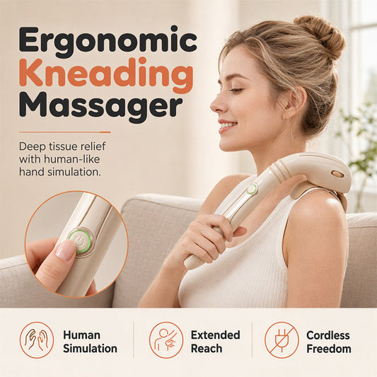 🔥50% REA💆 Ergonomisk Knådningsmassager – 7-Format Långt Handtag för Rygg, Axlar & Hela Kroppen