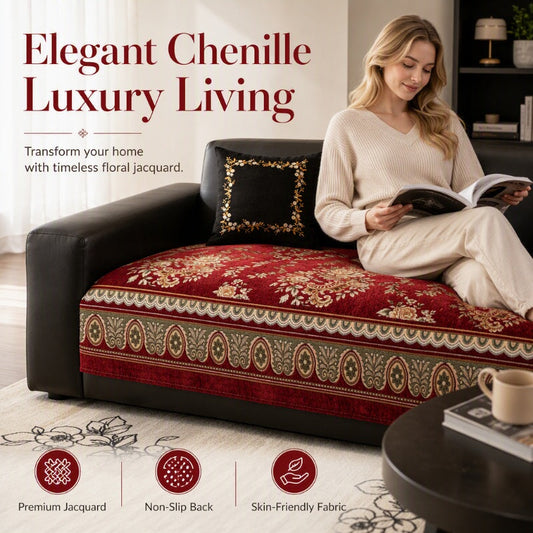 🛋️50% RABATT⏰ Vintage blommig chenille soffskydd, mjukt & slitstarkt❤️