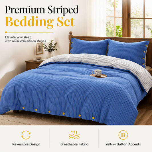 🛏️50% RABATT⏰ Premium sängklädesset, mjukt & reversibelt, randig design