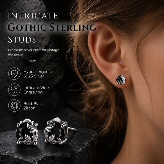 🖤 50% Rabatt! ✨ Eleganta stiftörhängen med svart zirkonia – Vintage design med florala detaljer 🦢💎