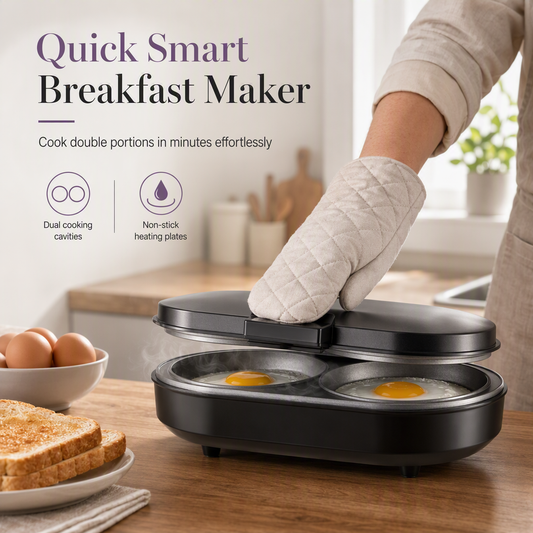 🍳50% RABATT🥞 Elektrisk Äggstekare i Rostfritt Stål – Dubbel Non-Stick Pannkakspanna & Frukostmaskin