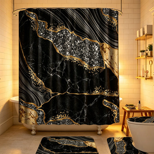 🛁50% RABATT✨ Elegant badrumsduschgardin med marmormönster, vattentät & lätt att rengöra, fräschar upp badrummet