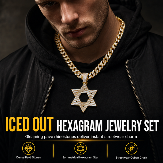 ✨ 50% RABATT ⚡ Hiphop Davidsstjärna, ihålig med strass, kedja på 50 cm 📿