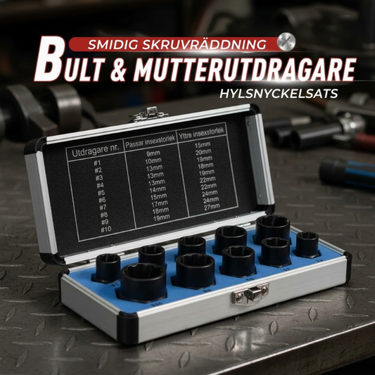 🔩 50% RABATT! ✨ Skruv- & mutterutdragare hylssats – För skadade, runddragna & rostiga bultar (5/10 delar)