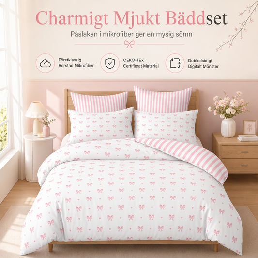🛏️50% RABATT! 🌸 Sött mönstrat 3-delat påslakan set, mjukt sänglinne för hemmet 🎀✨