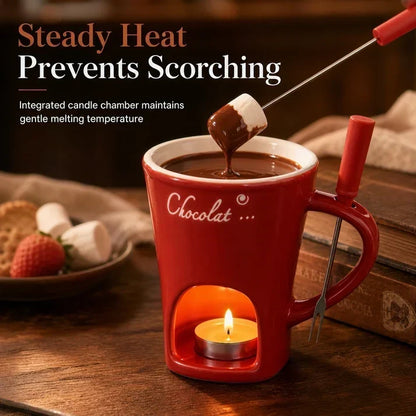 🍫 50% RABATT 🧀 Keramisk fonduemugg, inklusive gaffel för choklad och ostfondue ☕🍪