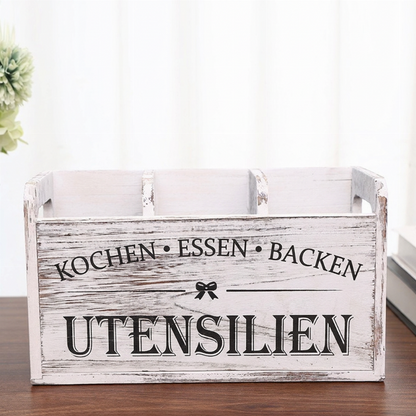 🎁 50% RABATT! ✨ Rustik Redskapshållare i Trä med 3 Fack – Köksförvaring för Bestick & Köksredskap 🪵