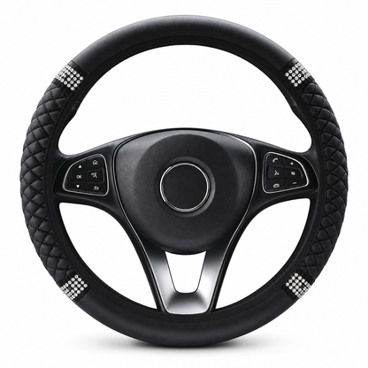 🚗50% RABATT! ✨ Steinsäte rattskydd i vadderat PU-läder, gnistrande detaljer för en glamorös bilinteriör ❤️⭐