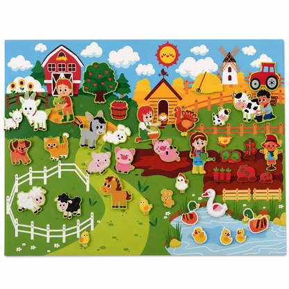 🐄 TIDSBEGRÄNSAT 50% RABATT! ✨ Filtstoryboard-pysselkit för barn – Bondgårdsdjur, 104×75 cm, tidig inlärning för de små 🧸