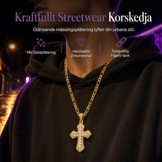 ⚜️ Tidsbegränsad 50% rabatt! Hip-hop dubbelskiktat halsband, baguette sten kors i mässing med figarokedja ✨