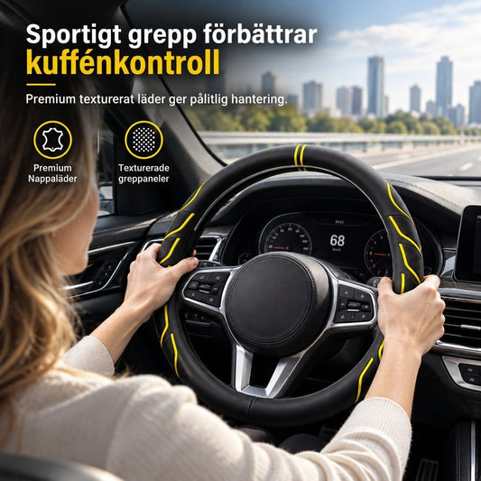 🛡️ Tidsbegränsad 50% rabatt! ✨ Fyraårstider Nappa-läder rattöverdrag med självlysande detaljer, halkfritt, passar rund & D-ratt 🚗