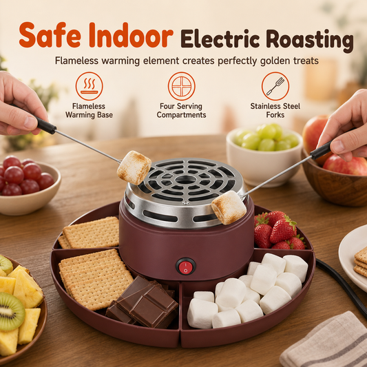 ⏳50% RABATT ⏰ 2-i-1 Elektrisk chokladsmältare och marshmallowgrill med serveringsfat för fester ⚡♨️🧁