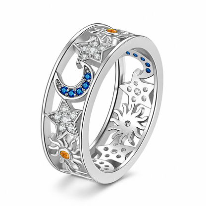 ⭐ 50% RABATT🔮 Himmelsk ring med sol, måne och stjärnor – Elegant utskuren design för dam ✨🌙