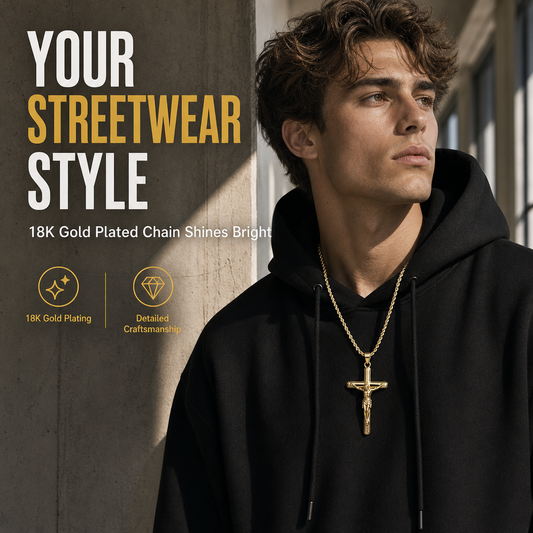 📿 50% RABATT💫 Korshalsband med porträttmedaljong för dam och herr – 18K guldplätering & zirkoner ✝️✨