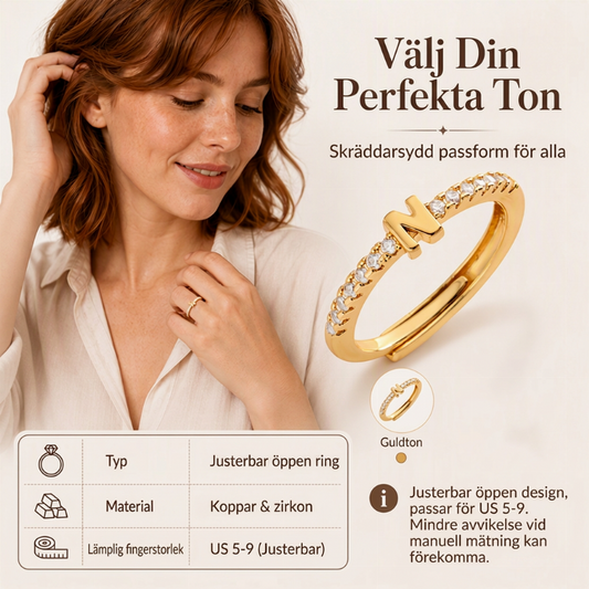 💍 50% RABATT 🌿 Minimalistisk justerbar initialring, elegant smycke för kvinnor✨