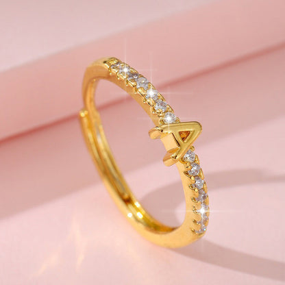 💍 50% RABATT 🌿 Minimalistisk justerbar initialring, elegant smycke för kvinnor✨