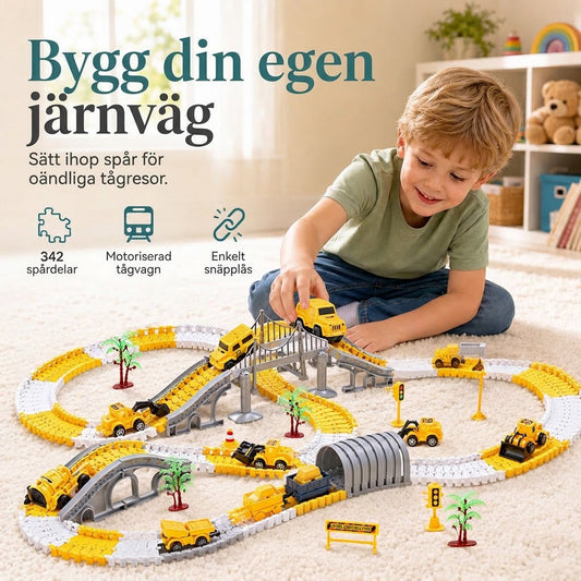 📢📢 50 % RABATT🏡DIY Elektrisk Bananbil & Byggfordon LeksaksSet – Bygg-Dina-Egna Racingbanor för Barn