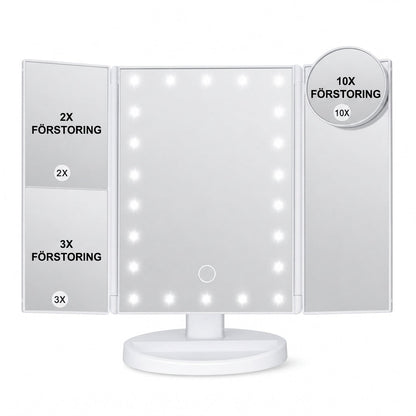 💄 50% RABATT💡Tri-Fold LED sminkspegel med justerbart ljus och förstoringsglas✨